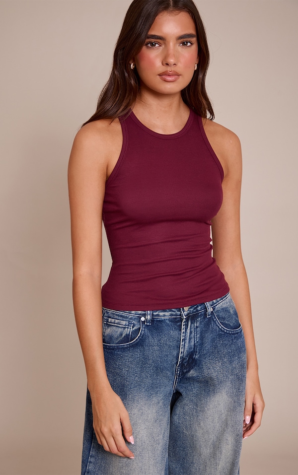 Wine Soft Rib Racer Neck Vest Top