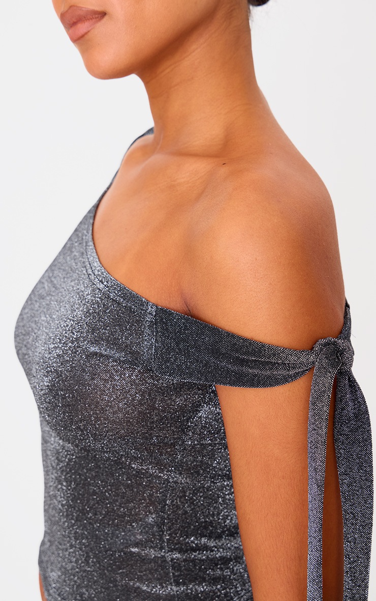 Tall Black Glitter Tie Side Crop Top image 4