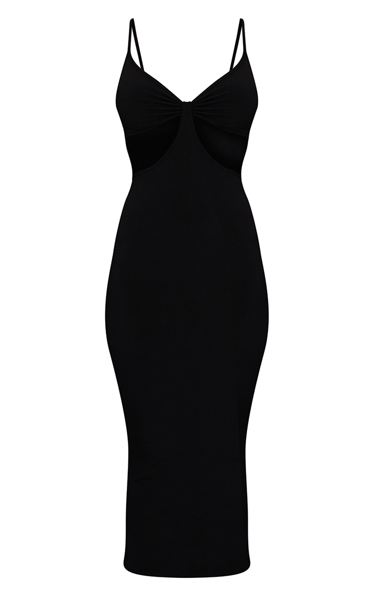 Black Strappy Cut Out Detail Slinky Midi Dress image 1