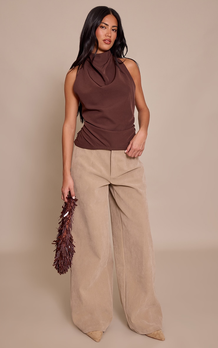 Chocolate Woven High Neck Low Back Top  image 3