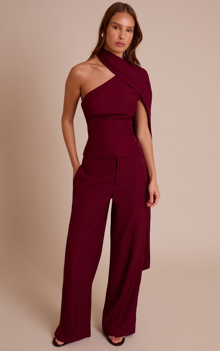 Dark Wine Tailored Woven Shoulder Cape Top image 3