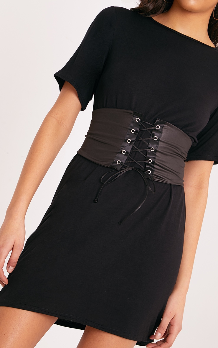 Reanna Black Corset T Shirt Dress Dresses PrettyLittleThing