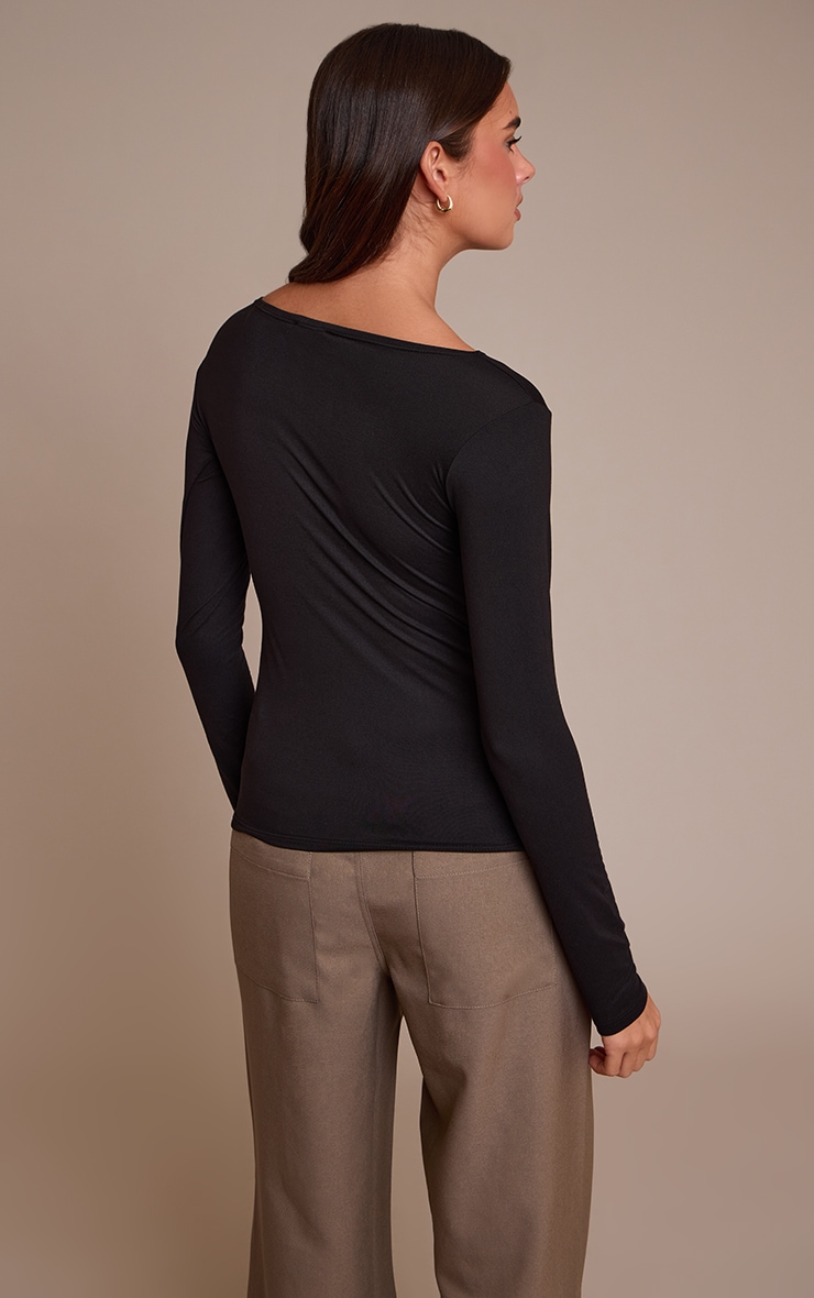 Black Soft Touch Drape Detail Long Sleeve Top image 2
