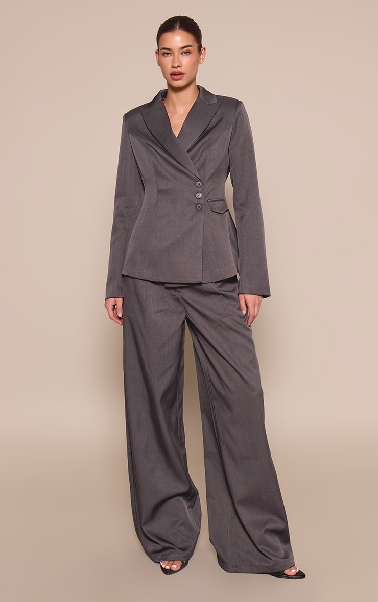Grey Woven Tailored Cinched Waist Blazer image 3