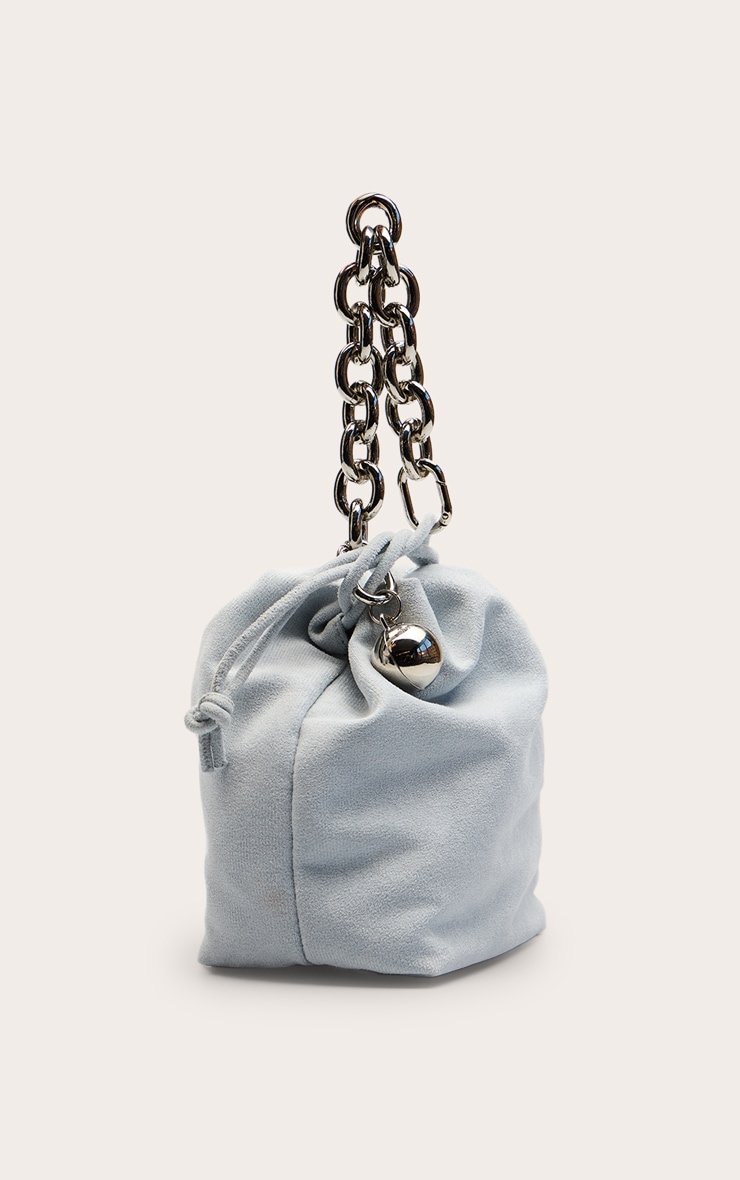 Powder Blue Faux Suede Chain Bead Pouch Grab Bag image 3