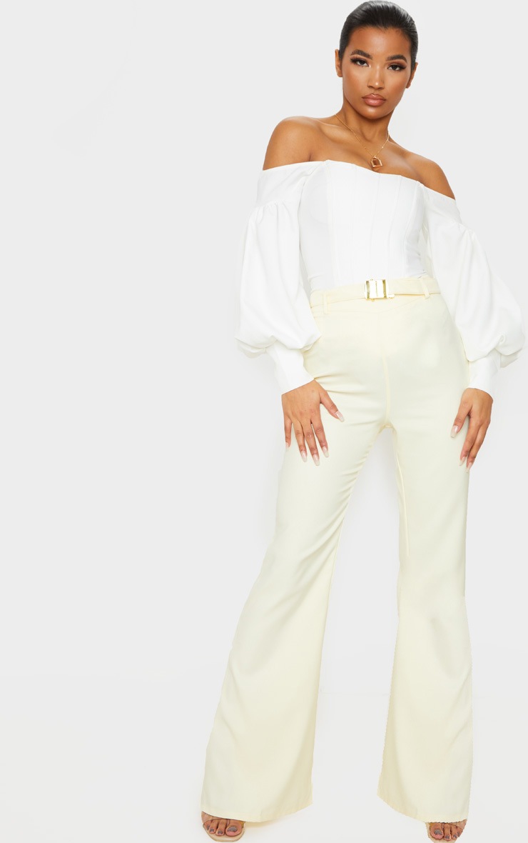 Cream Buckle Detail Woven Flare