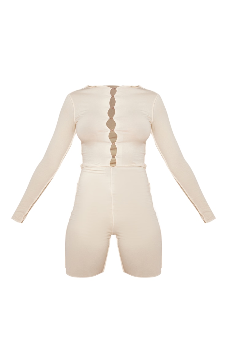 Cream Hook & Eye Seam Detail Long Sleeve Unitard image 1