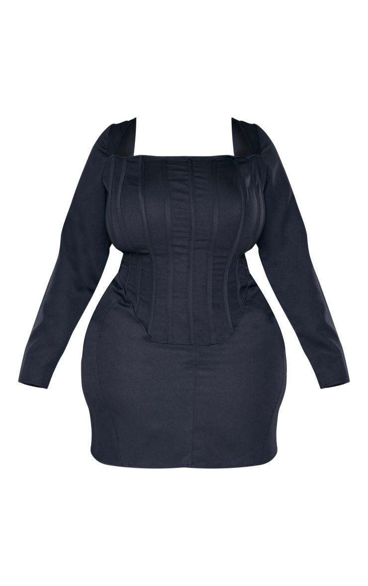 Plus Black Corset Long Sleeve Bodycon Dress image 5