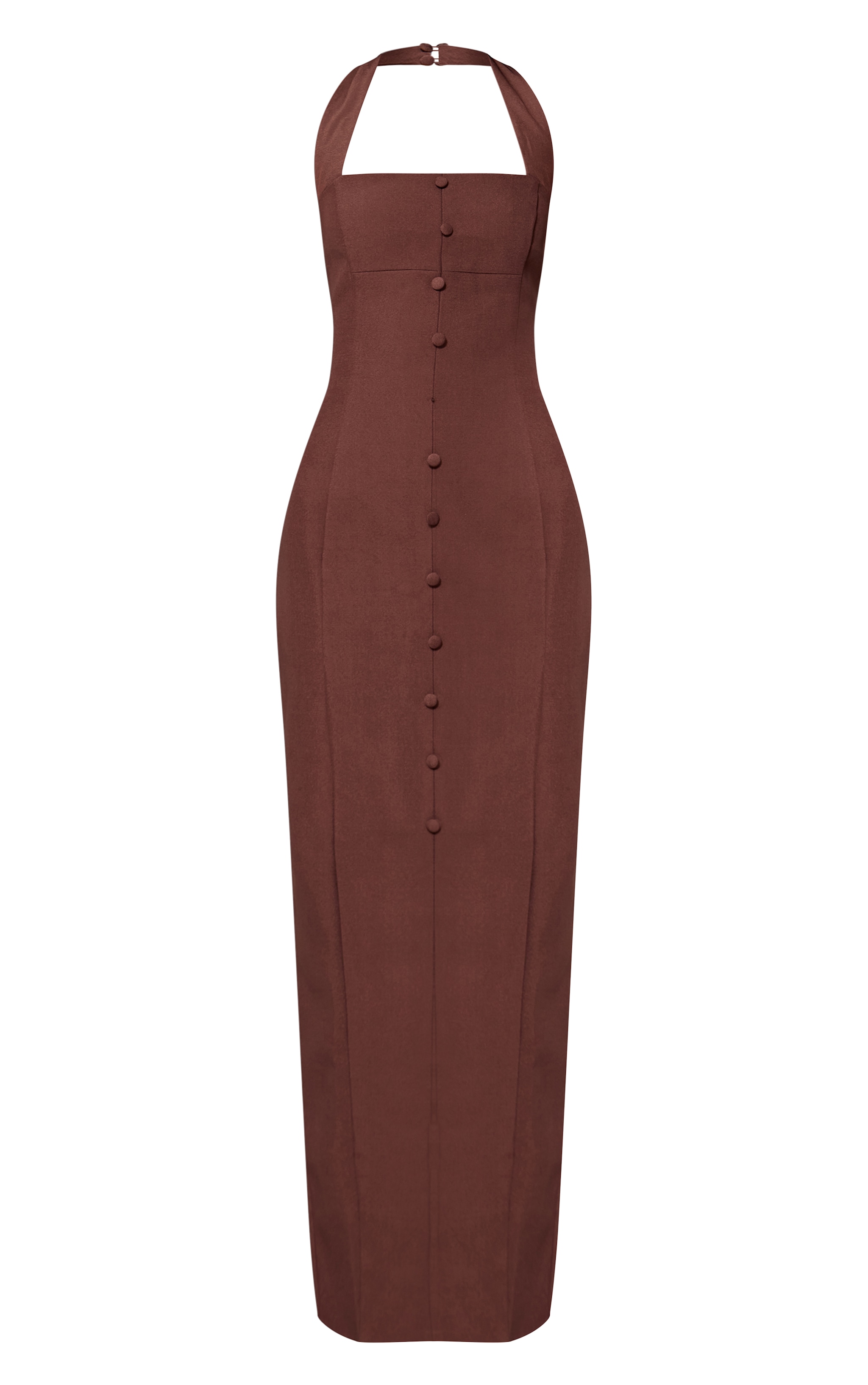 Chocolate Woven Halter Button Maxi Dress image 5