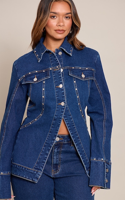 Shape Dark Blue Studded Cinched Waist Denim Jacket