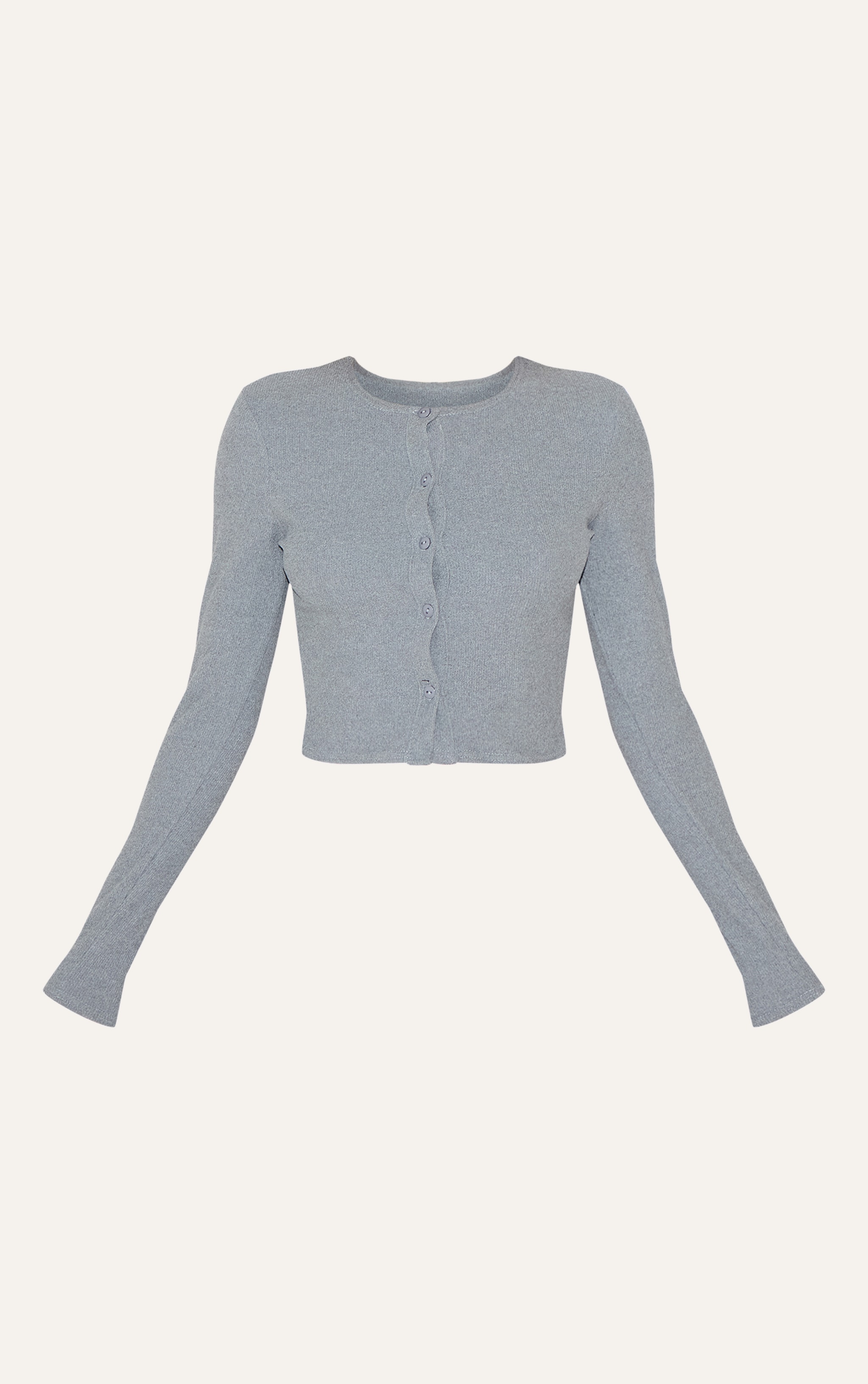Charcoal Soft Touch Rib Button Down Long Sleeve Top image 5