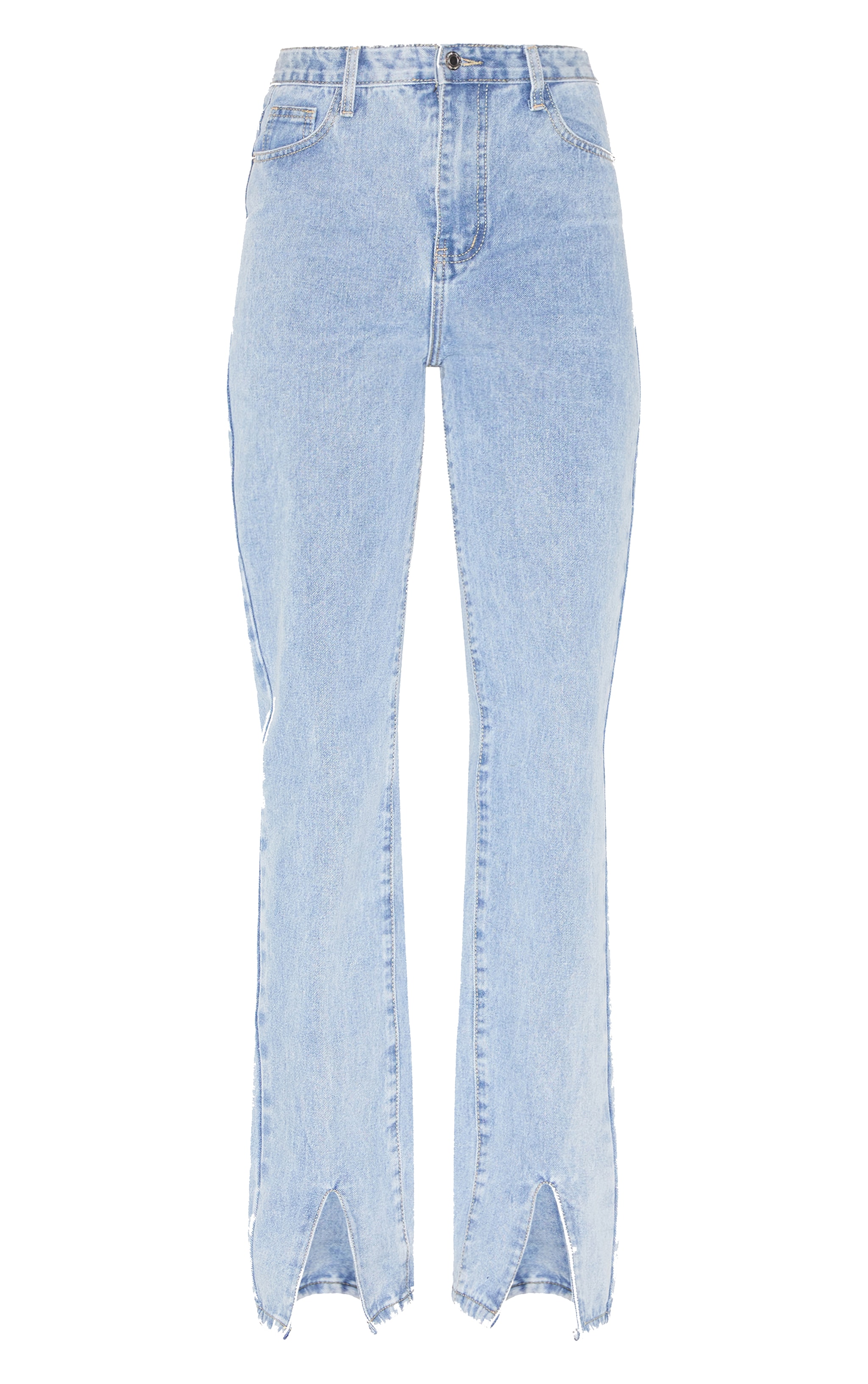Light Blue Wash Front Split Long Leg Straight Jeans image 5