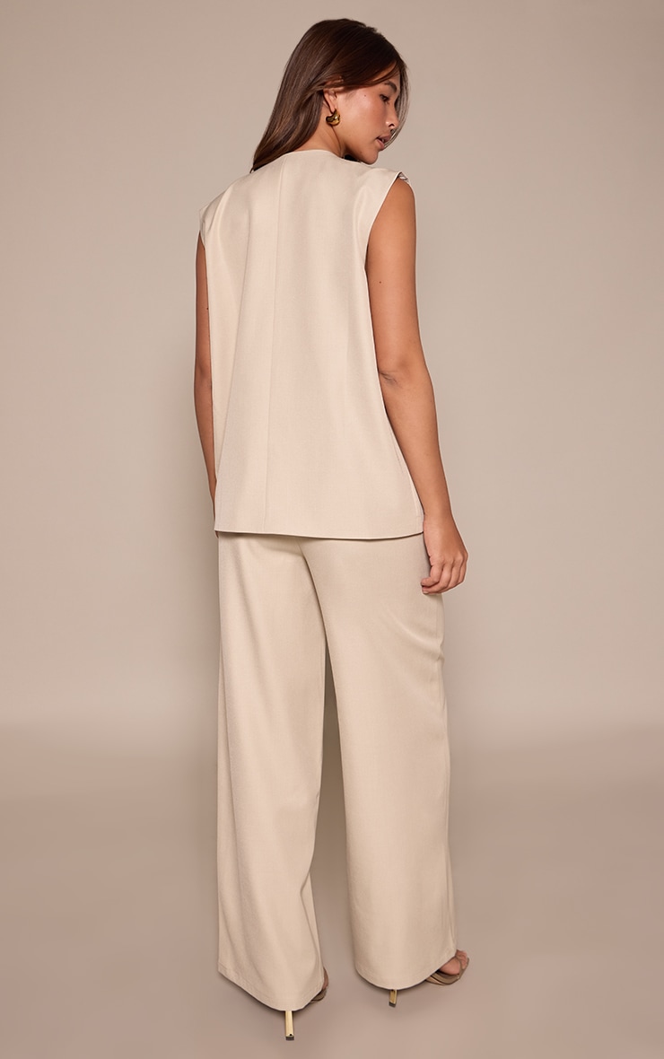  Almond Woven Pleated Mid Rise Wide Leg Pants image 3