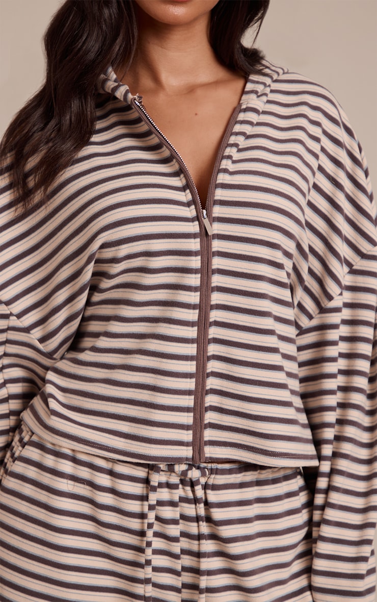 Veste zippée à rayures marron en polaire douce  Petite image 4