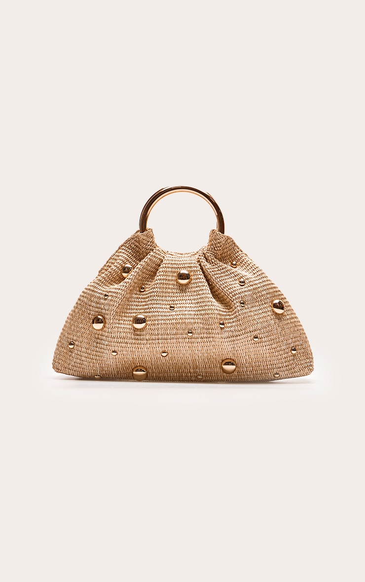 Natural Raffia Gold Studded Tote image 2