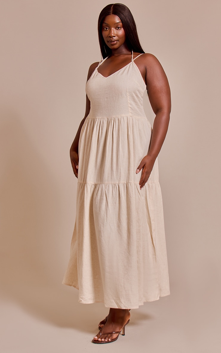 Plus Natural Strappy Ruched Maxi Dress image 3
