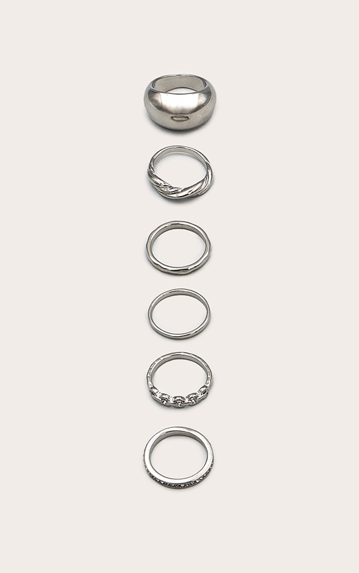 Silver Assorted Diamante Textured Multipack Rings image 2