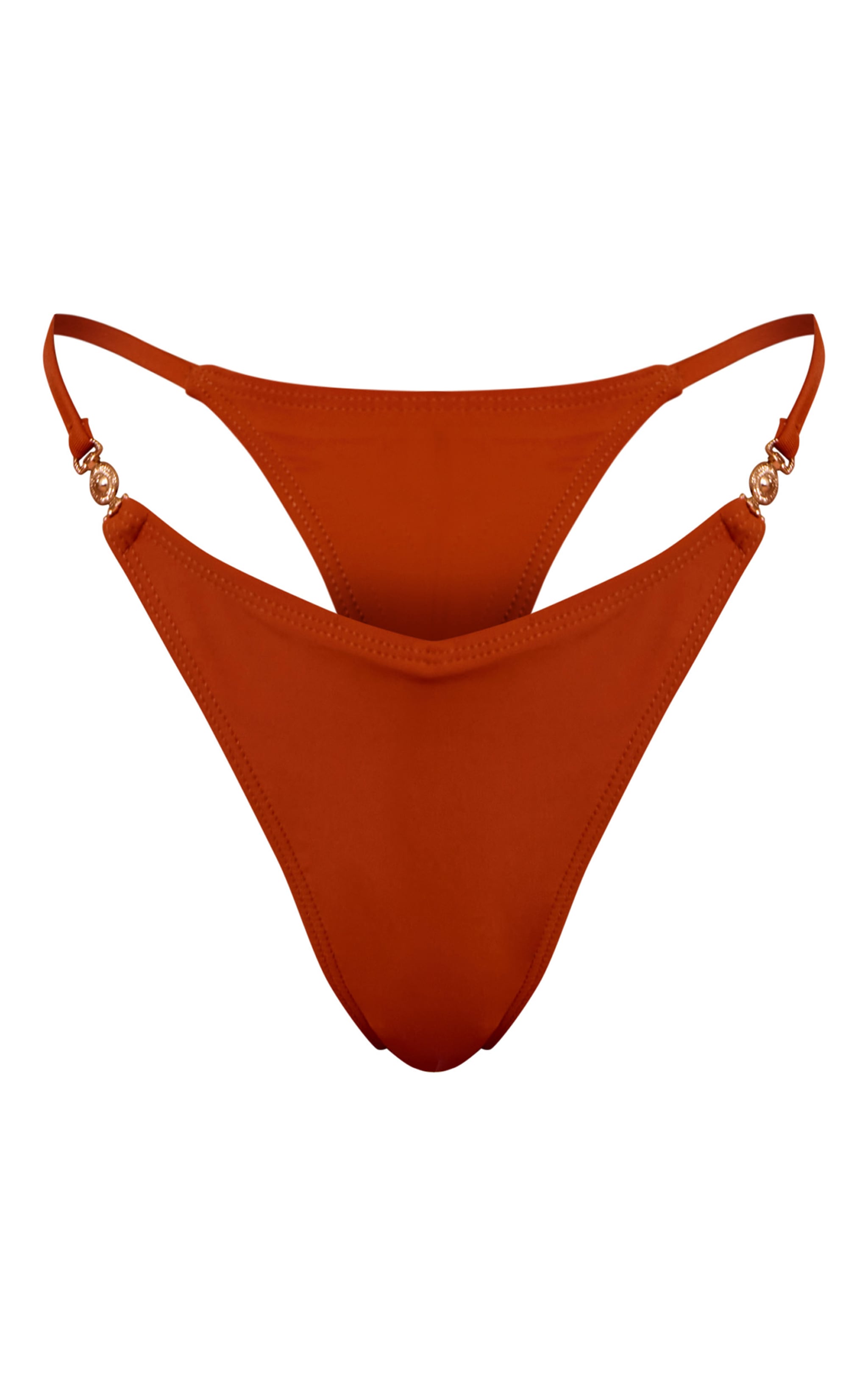 Rust Gold Trim Detail Tanga Thong Bikini Bottoms image 5