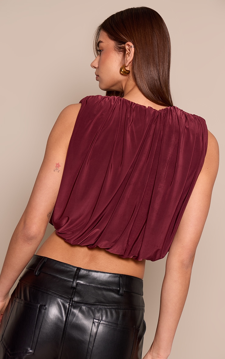Plum Slinky Bubble Hem Shoulder Detail Top image 2