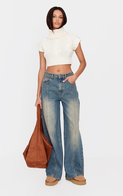 Jean style boyfriend délavé vintage à couture devant