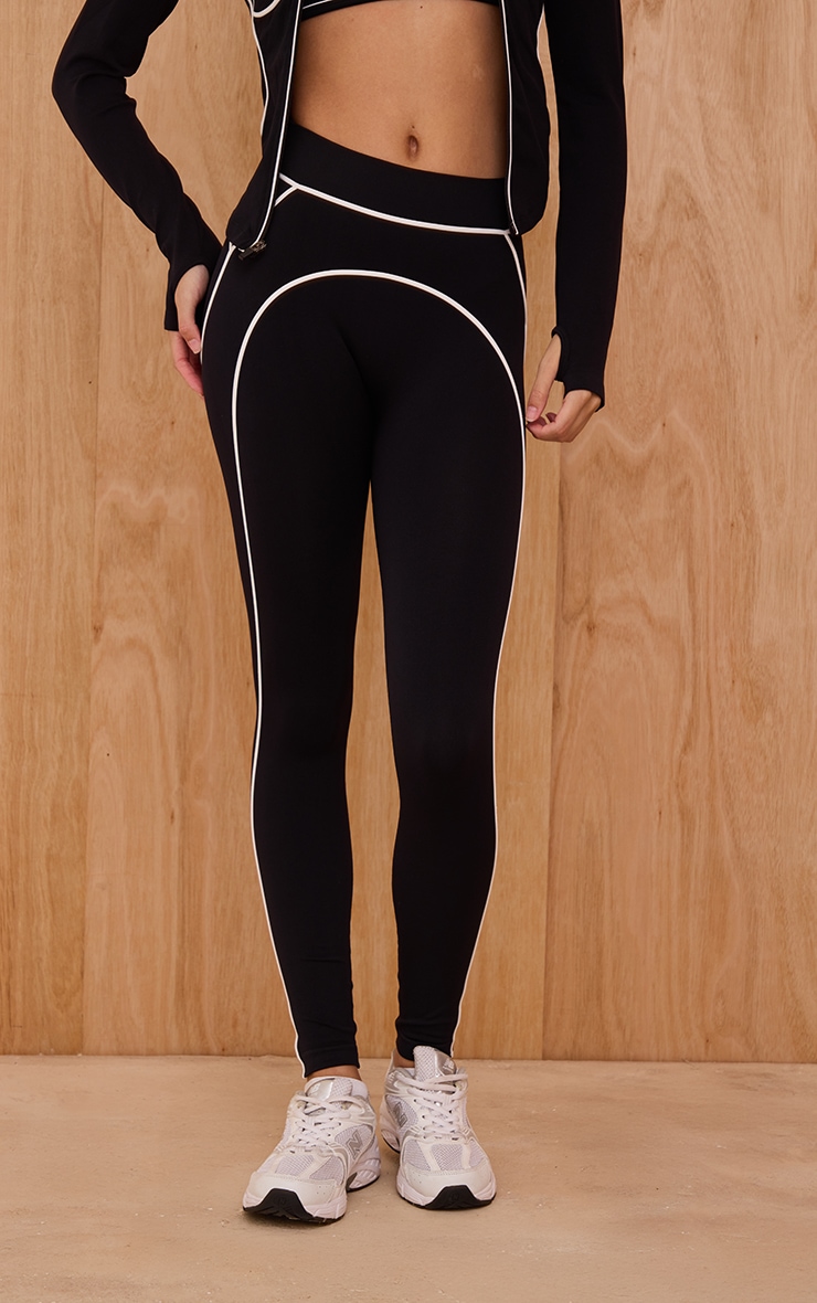 Black Seamless Contrast Detail Leggings image 2