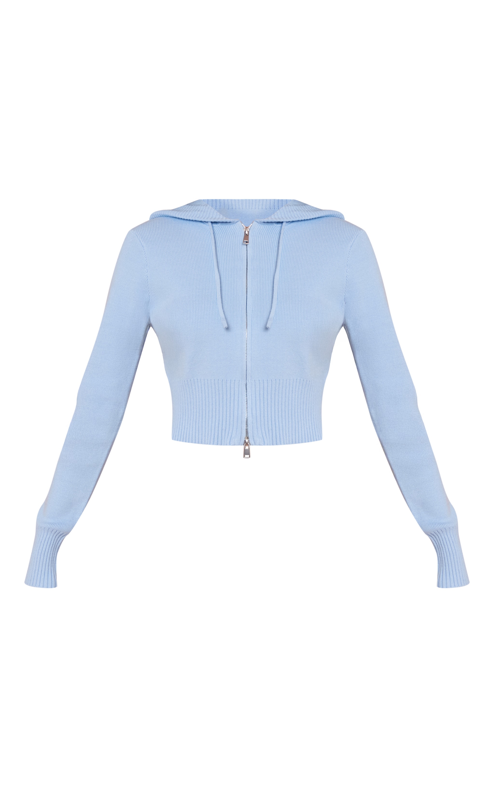 Light Blue Zip Through Knitted Hoodie image 5
