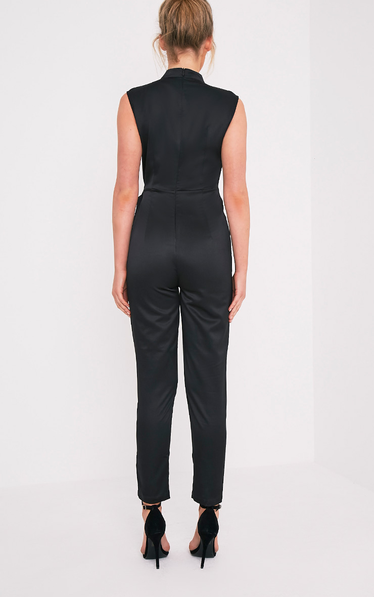 Carla Black Tie Side Choker Detail Satin Jumpsuit Jumpsuits