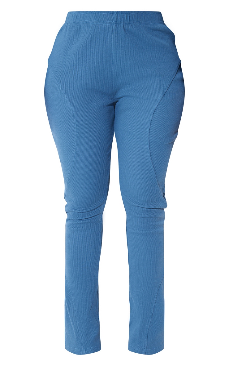  Shape Washed Blue Rib Seam Detail Flare Pants image 5