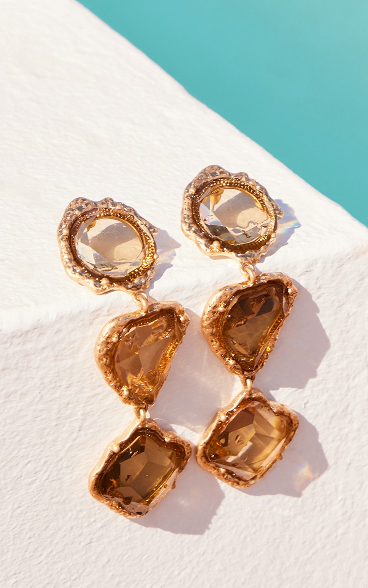 Amber Molten Drop Jewel Statement Earrings image 3
