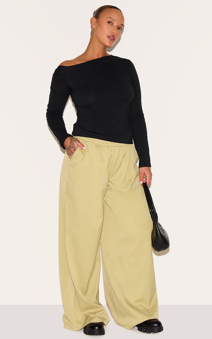 Plus Sage Green Woven Elasticated Waist Wide Leg Pants image 2