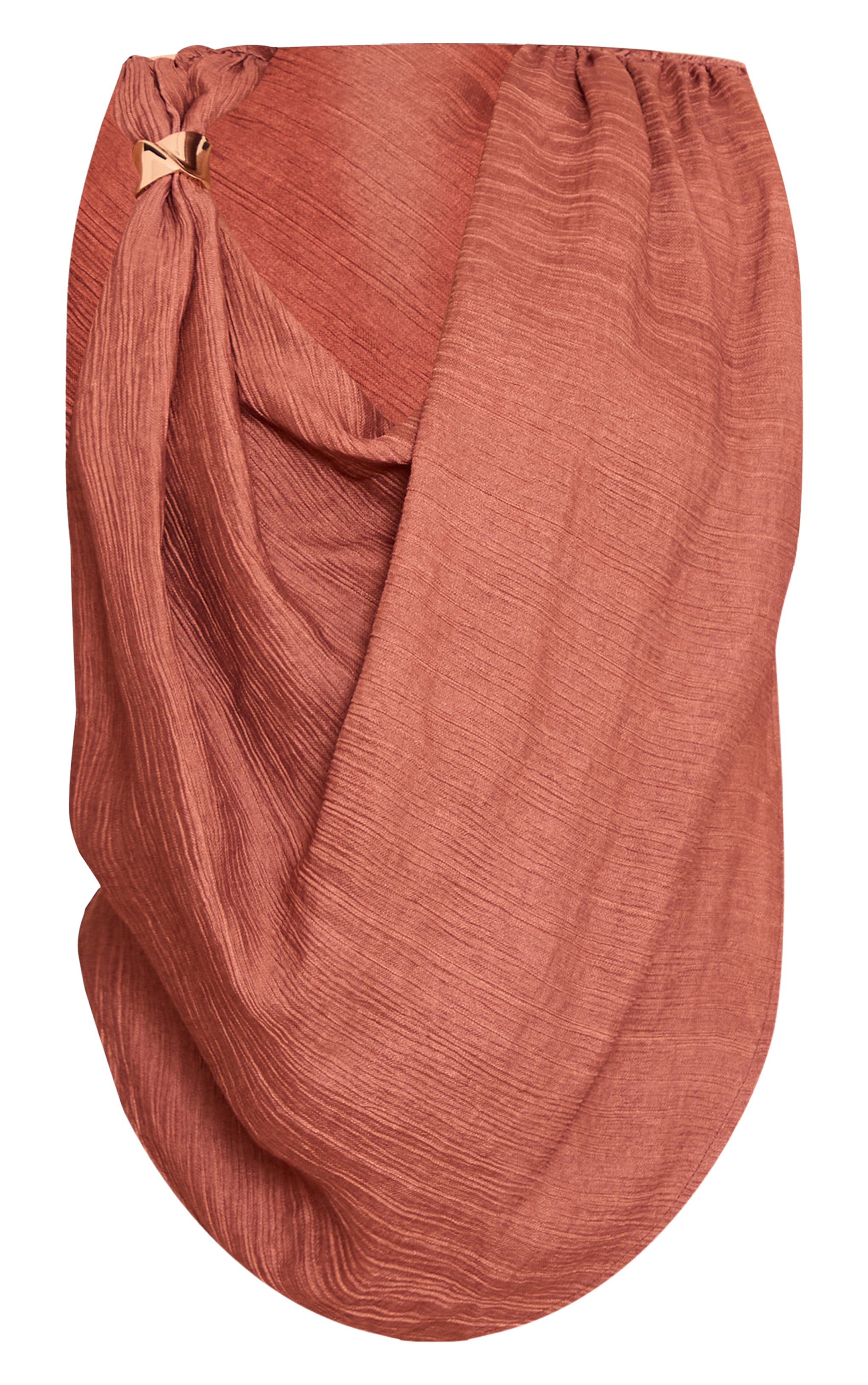 Brown Textured Woven Trim Detail Drape Top image 5