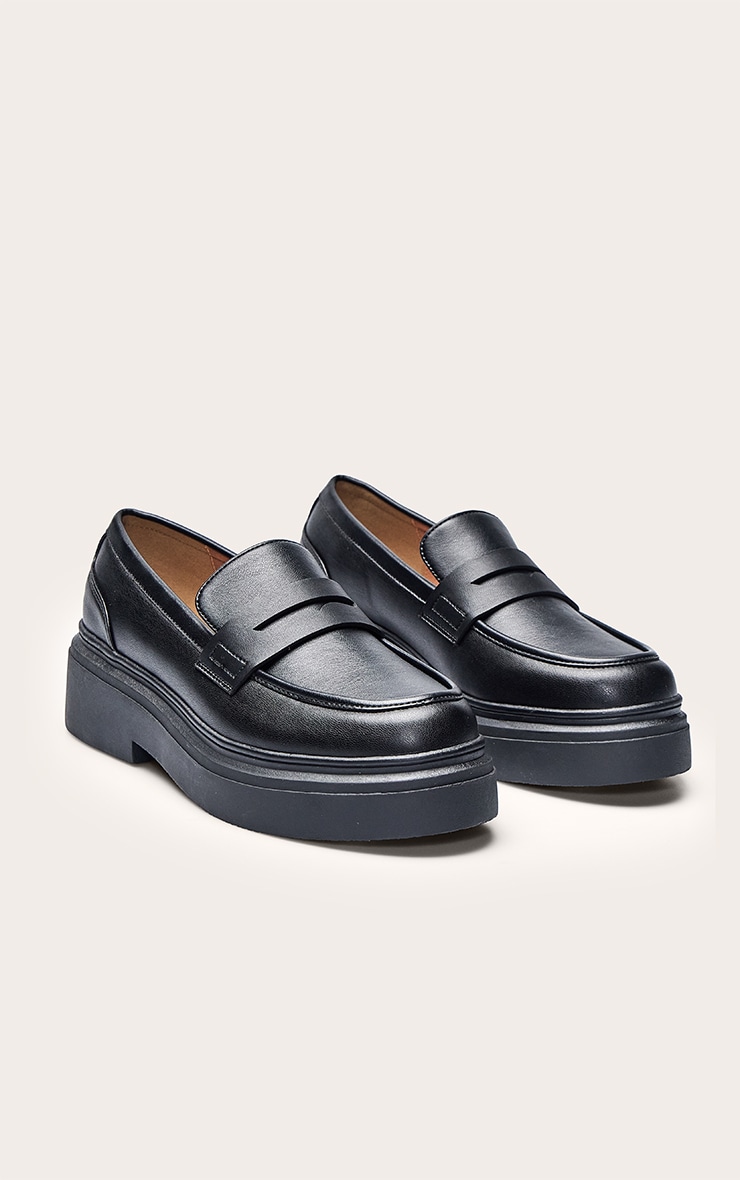 Wide Fit Black Pu Chunky Basic Loafer image 3