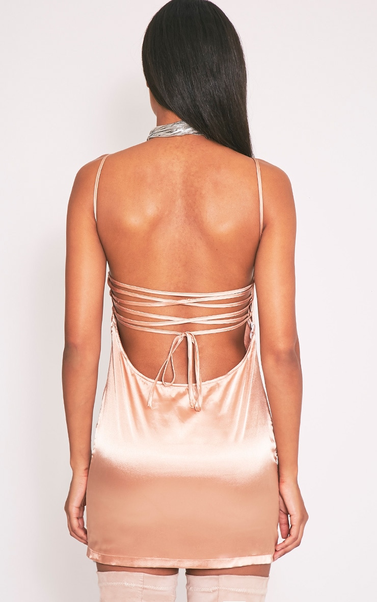 Sarna Nude Tie Back Silky Slip Dress 3