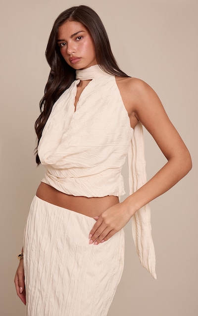 Cream Crinkled Woven Extreme Cowl Top