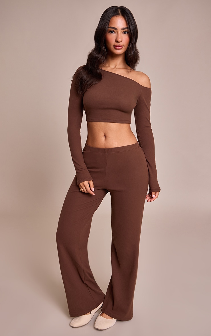 Petite Chocolate One Shoulder Long Sleeve Top image 3