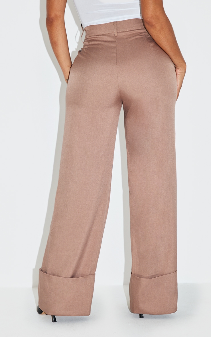 Shape Taupe High Waisted Tailored Turn Up Hem Wide Leg Pants image 3