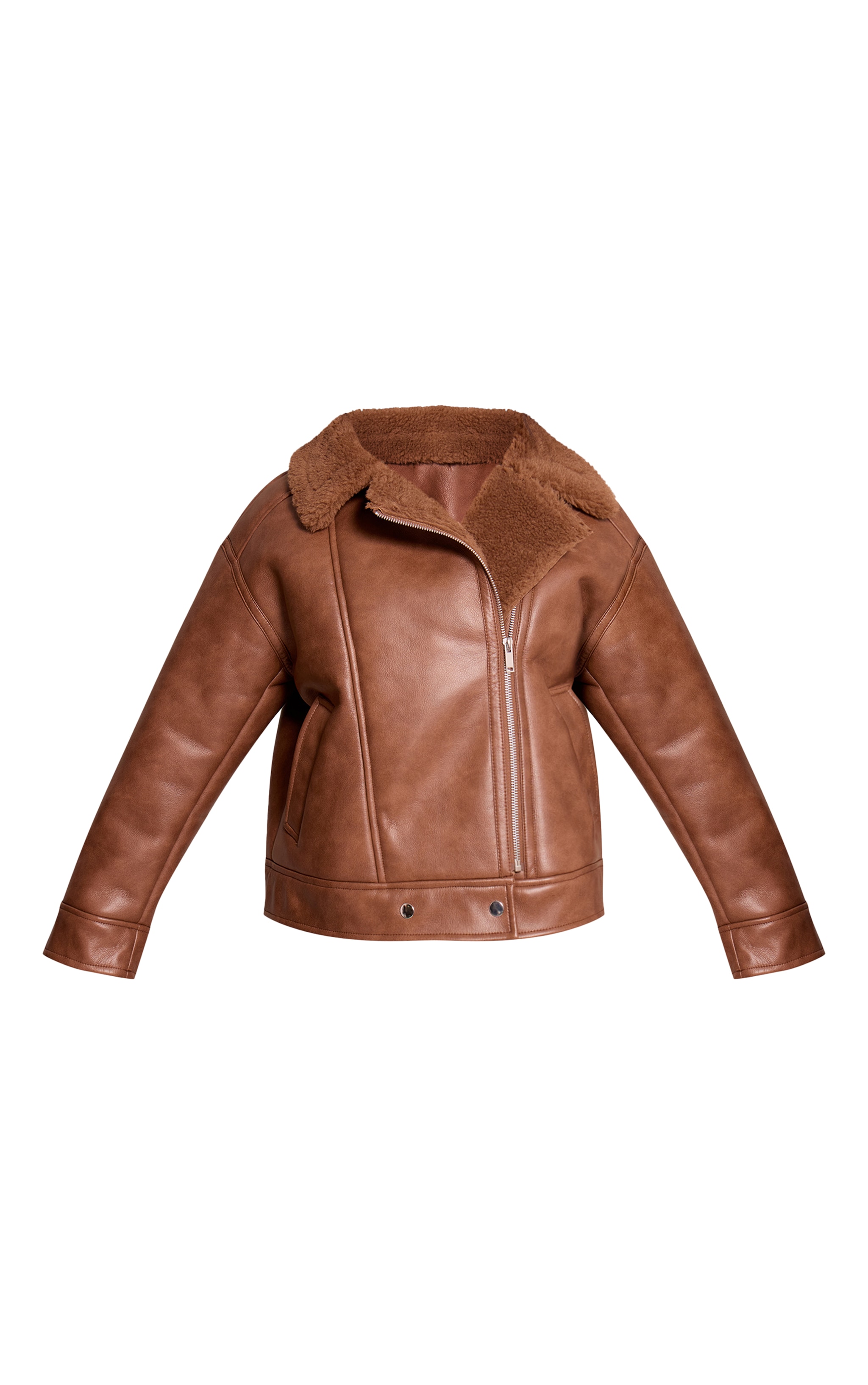 Petite Aviateur en PU marron à col en imitation mouton image 5