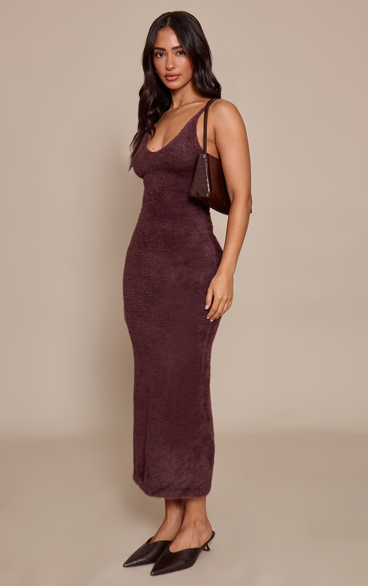 Petite Chocolate Fluffy Knitted Strappy Maxi Dress image 3