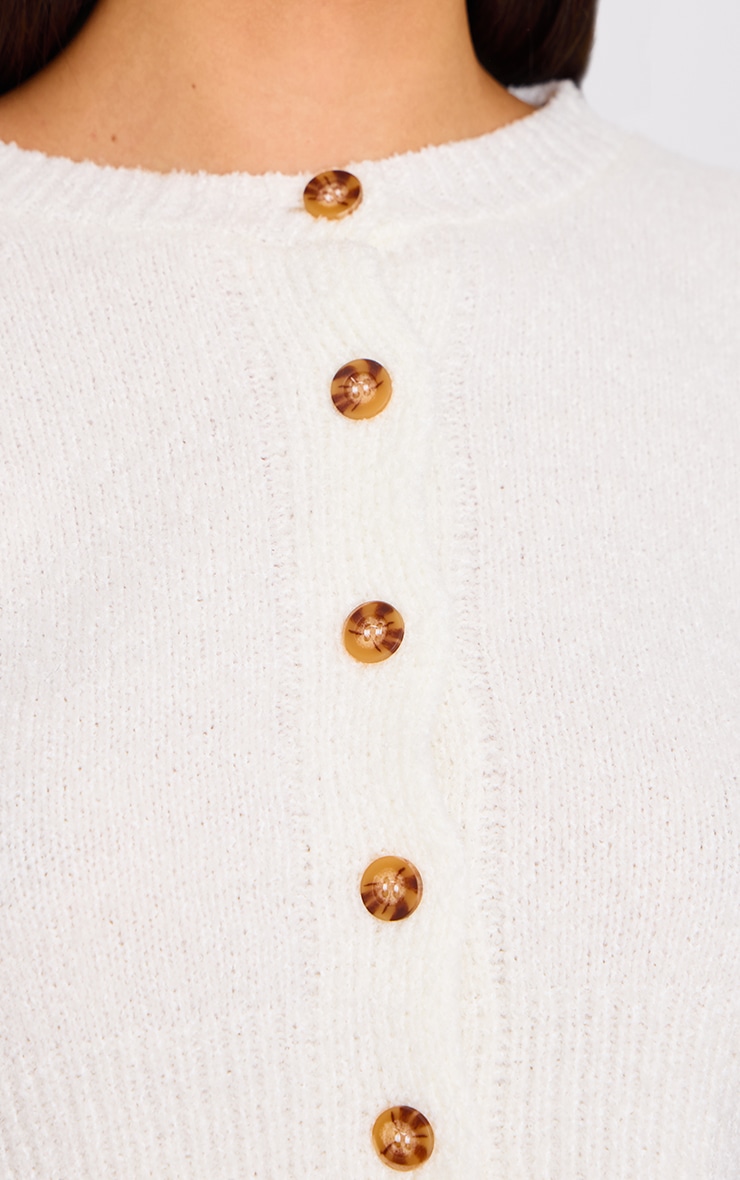 Cream Boucle Knit Button Through Cropped Cardigan image 4