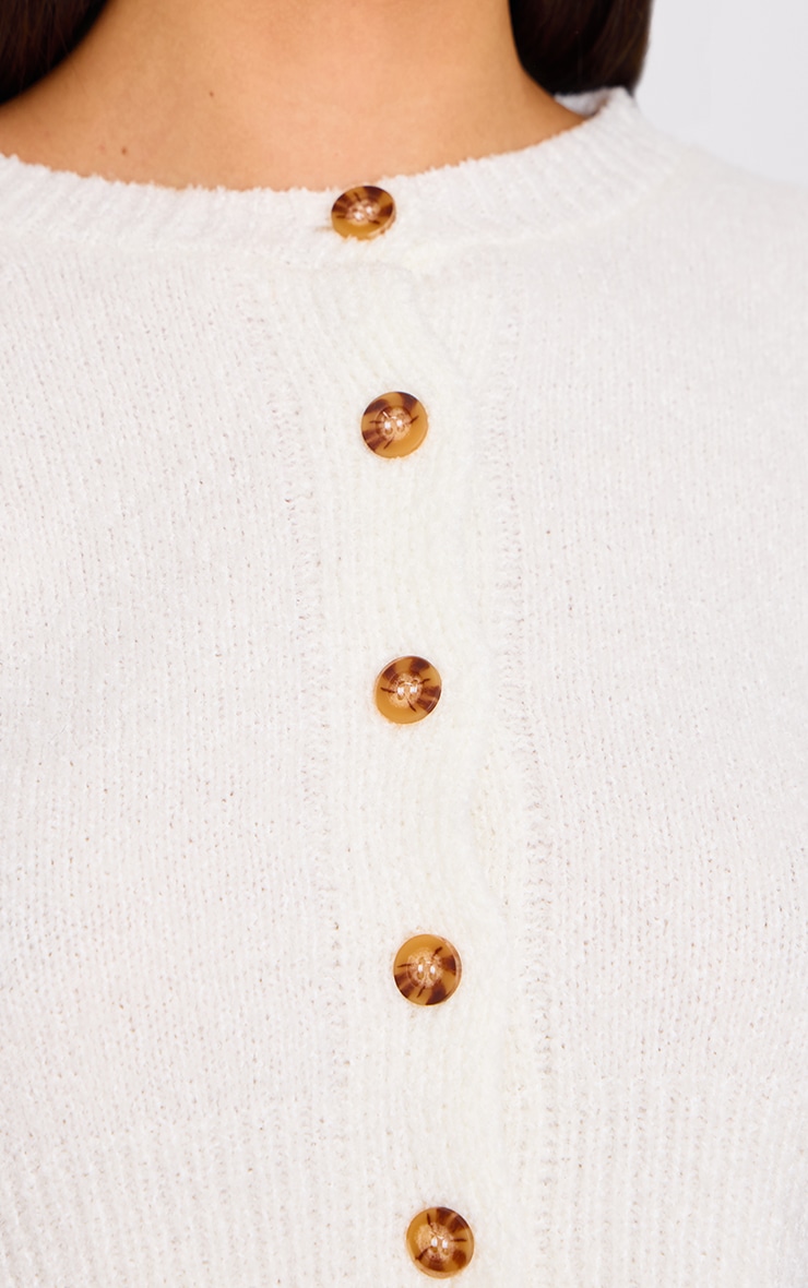  Cream Boucle Knit Button Through Cropped Cardigan image 4