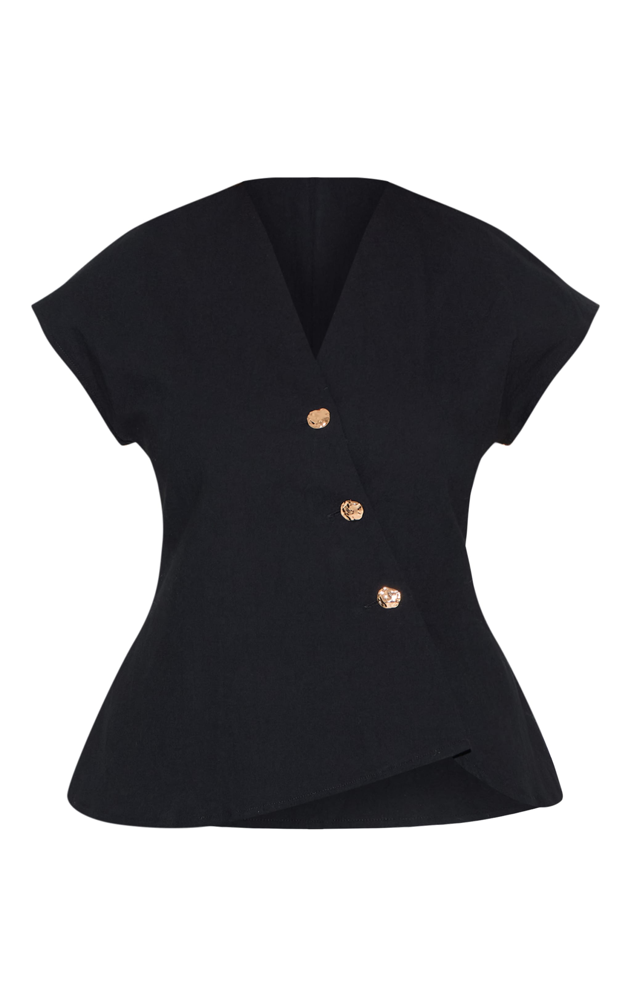 Shape Gilet asymétrique en effet lin noir à boutons martelés et dos ajustable image 5
