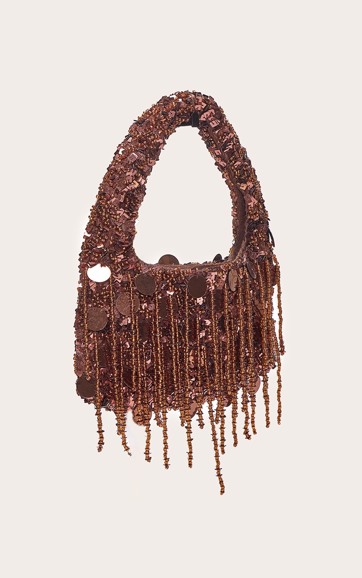 Mini sac à main bronze à sequins et franges image 2