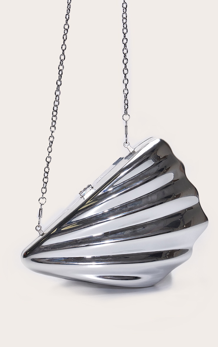 Silver Abstract Shell Hard Clutch Bag image 3