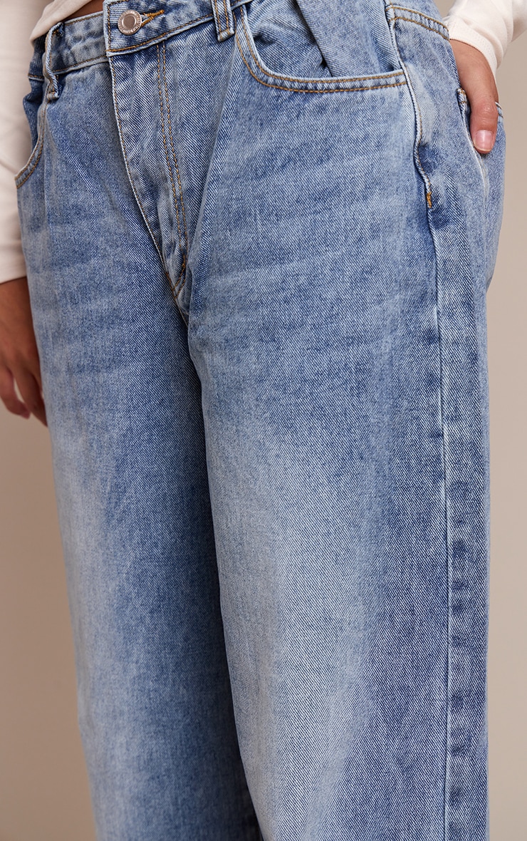 Light Blue Button Detail Wide Leg Jeans image 4