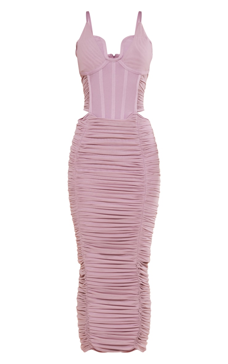 Mauve Bandage Corset Detail Strappy Ruched Midaxi Dress image 1