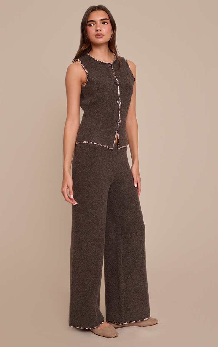 Chocolate Blanket Stitch Wide Leg Trousers image 2