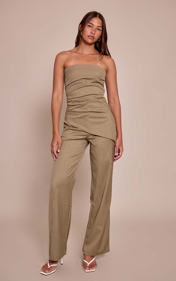 Sage Khaki Tailored Woven Wide Leg Pants