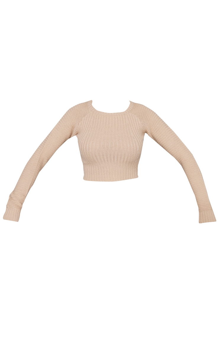 Oatmeal Cropped Rib Knitted Sweater image 5