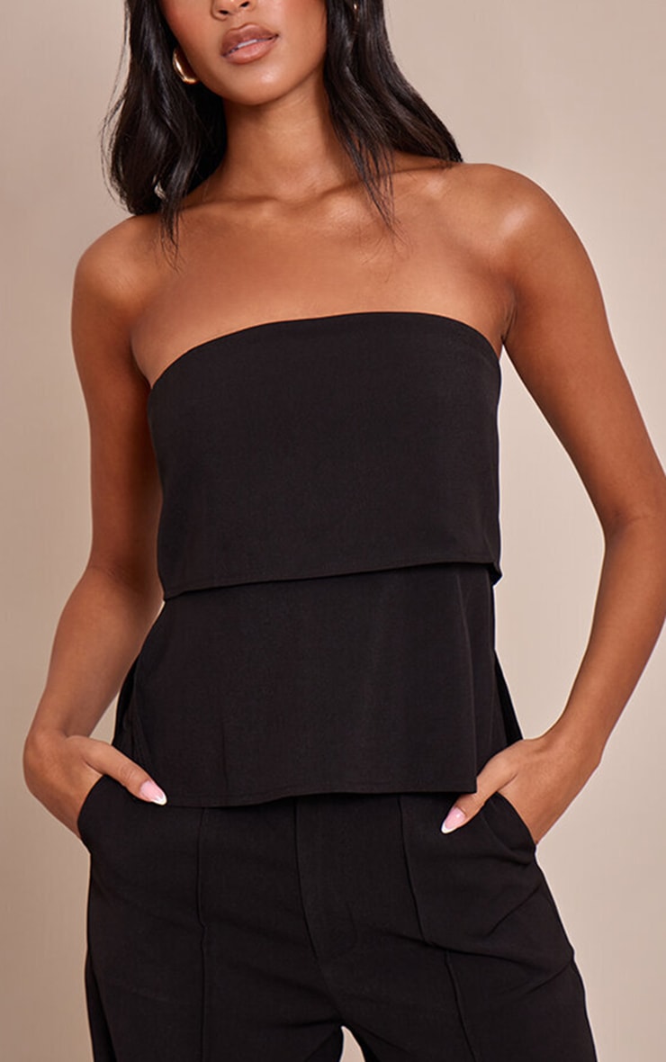 Tall Black Fold Over Tailored Bandeau Top image 4