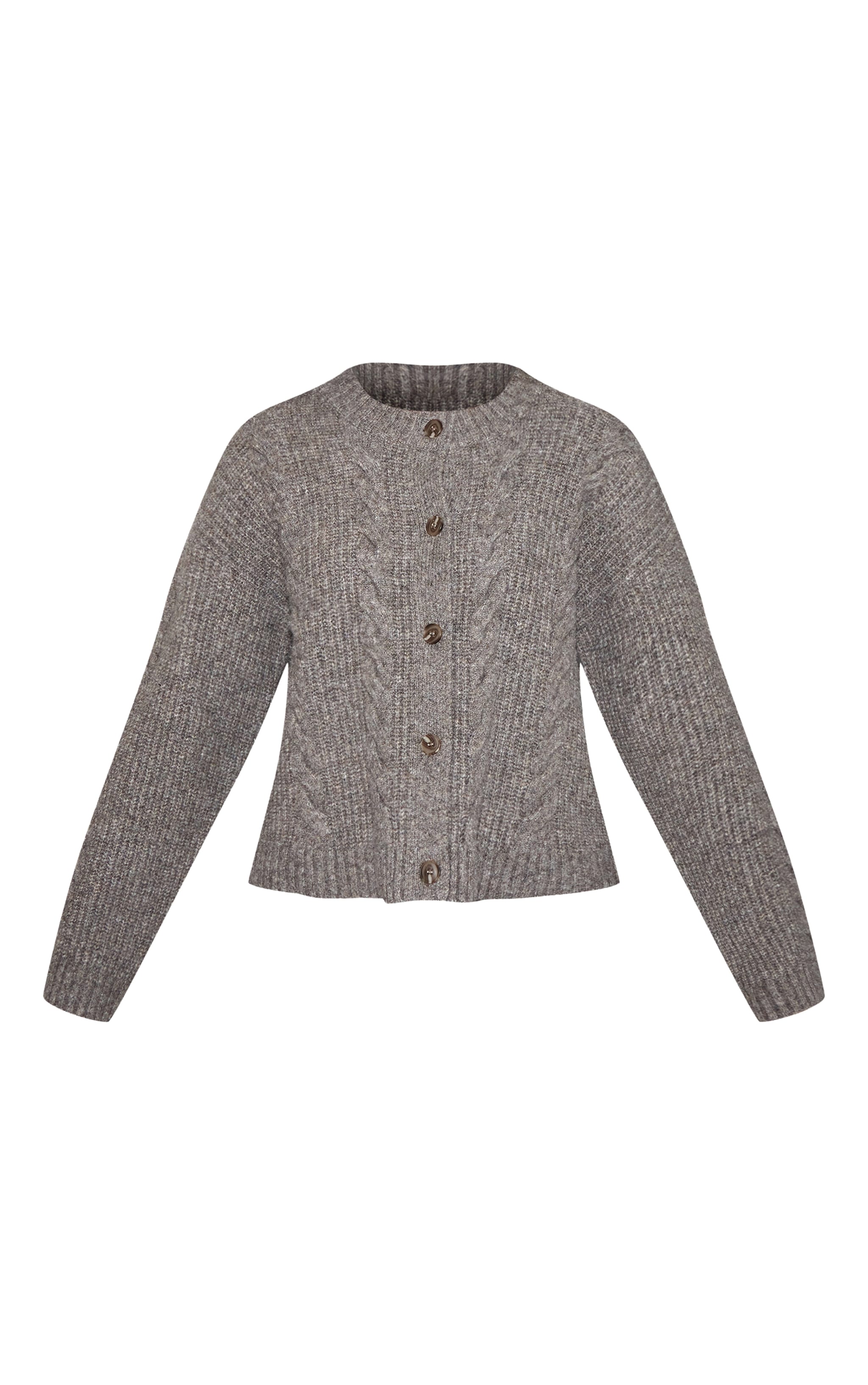 Dark Taupe Cable Knit Button Through Cardigan image 5